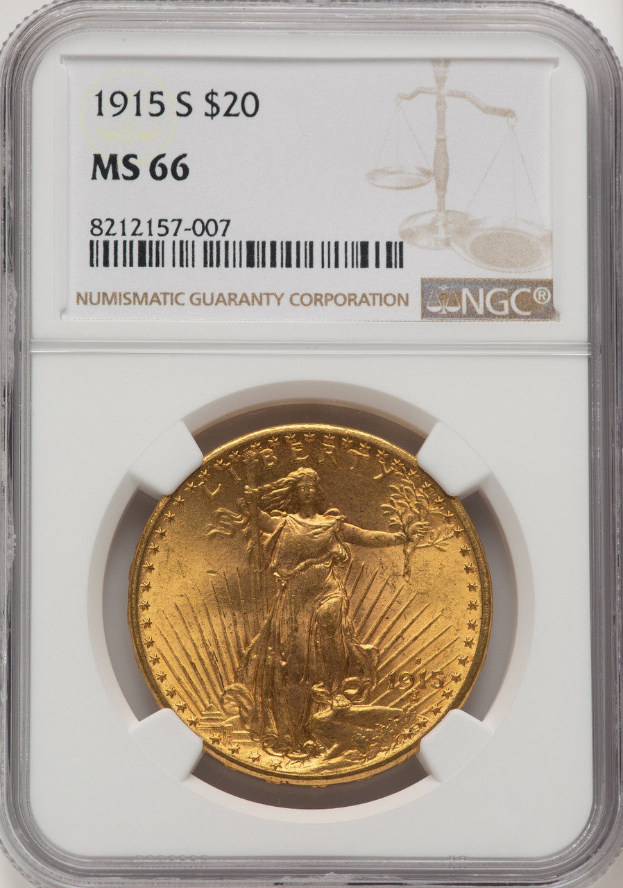 1915-S $20 Brown Label Saint-Gaudens Double Eagle NGC MS66