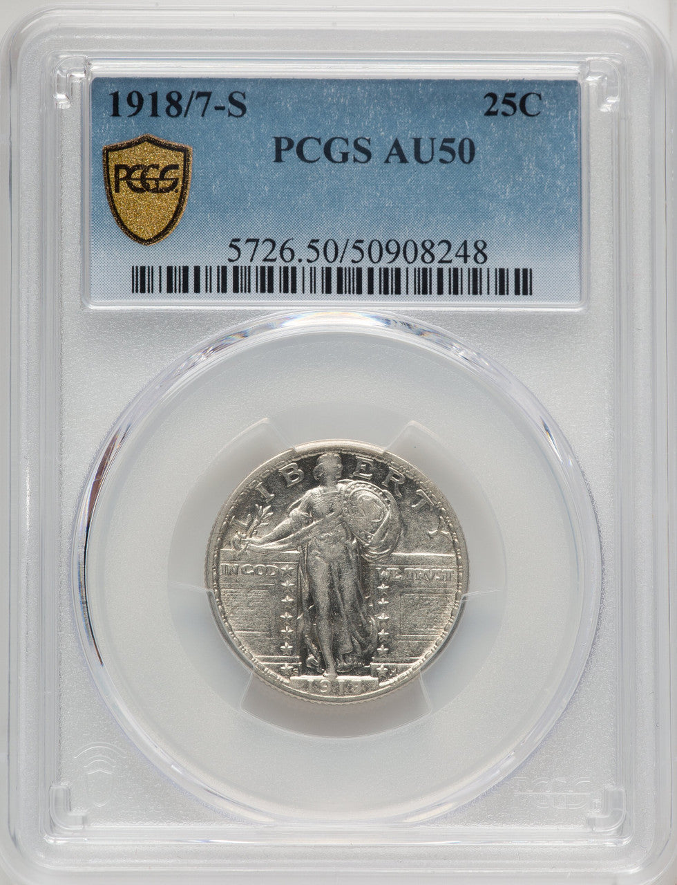 1918/7-S 25C Standing Liberty Quarter PCGS AU50