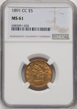 1891-CC $5 Liberty Half Eagle NGC MS61 (773720018)
