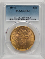 1889-S $20 Liberty Double Eagle PCGS MS63