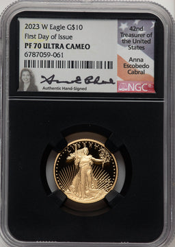2023-W Proof Gold Eagle 1/4 oz FDI Anna Cabral Blk Core NGC MS70