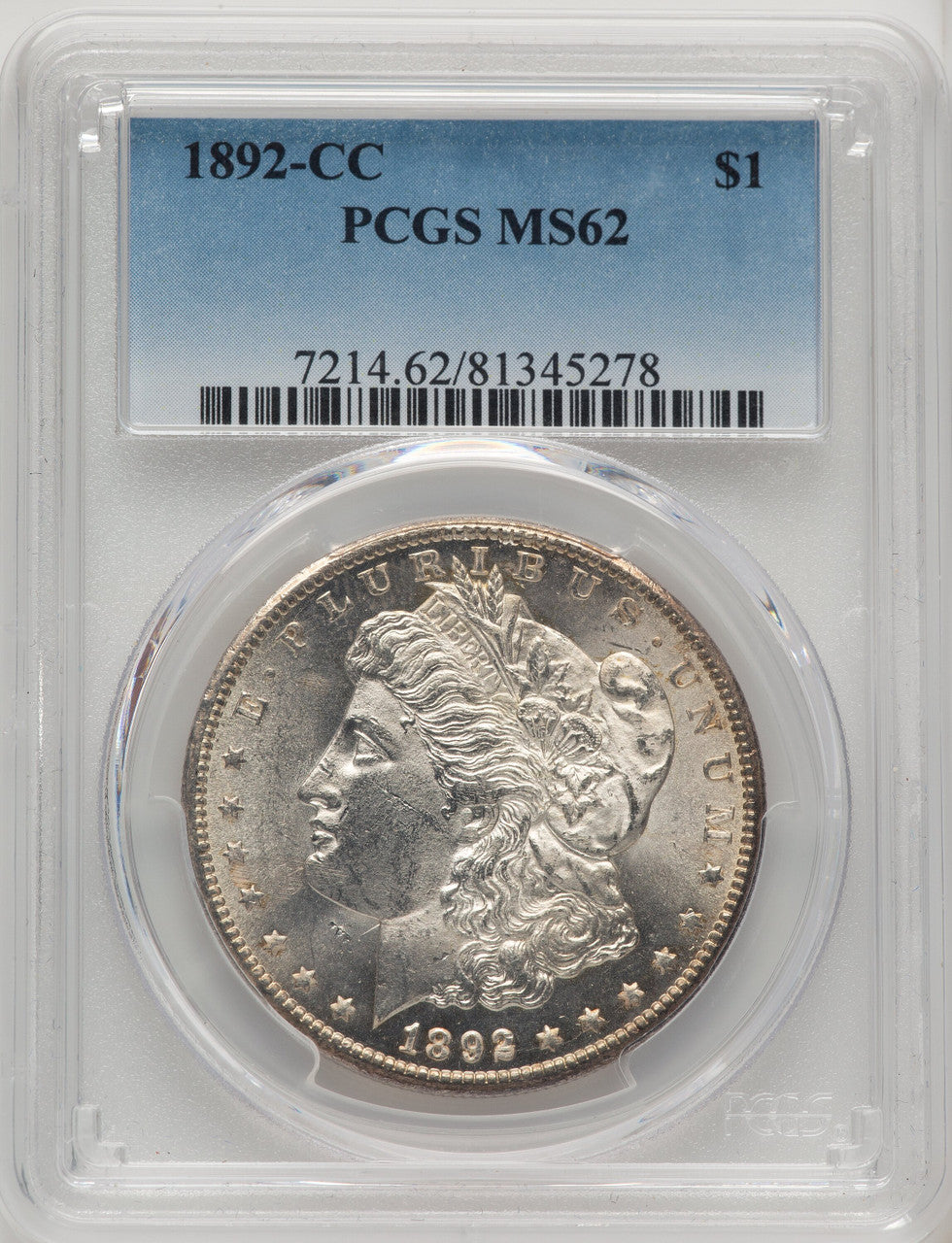 1892-CC Morgan Dollar PCGS MS62 (507051025)
