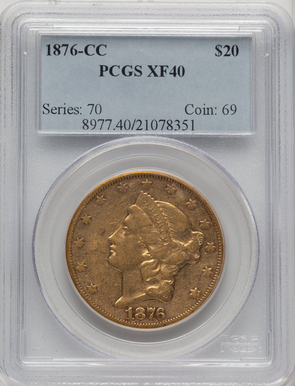 1876-CC $20 Liberty Double Eagle PCGS XF40