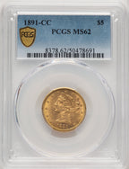 1891-CC $5 Liberty Half Eagle PCGS MS62