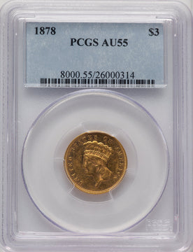 1878 $3 Three Dollar Gold Pieces PCGS AU55 (507046006)
