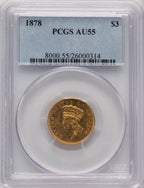 1878 $3 Three Dollar Gold Pieces PCGS AU55 (507046006)