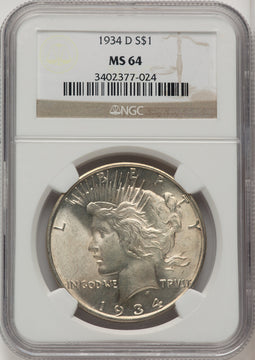 1934-D Peace Dollar NGC MS64