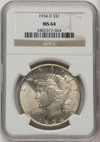 1934-D Peace Dollar NGC MS64