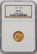 1911 $2.50 Indian Quarter Eagle NGC MS65