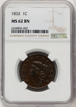 1832 1C BN Large Cent NGC MS62