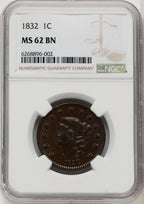 1832 1C BN Large Cent NGC MS62