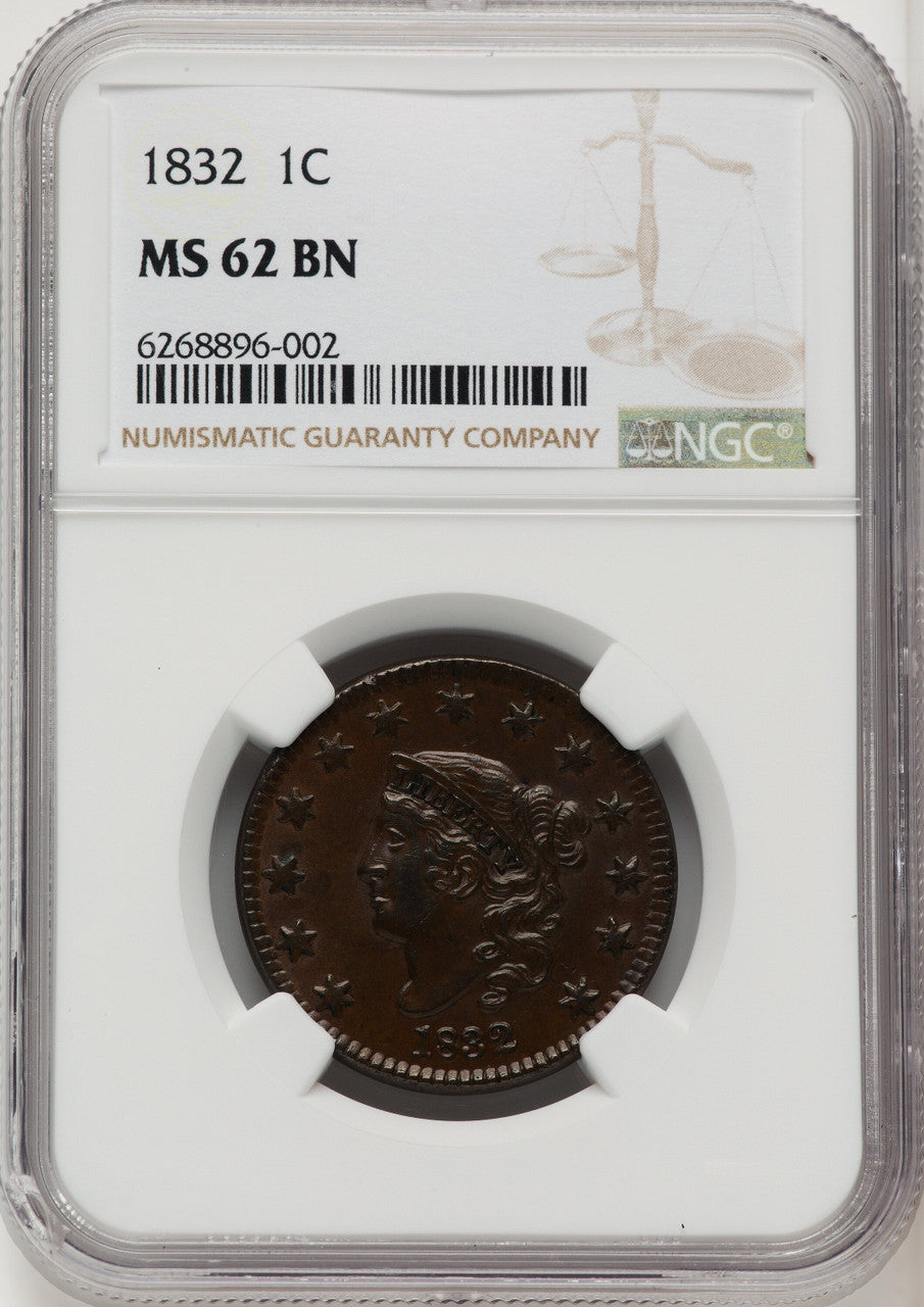 1832 1C BN Large Cent NGC MS62