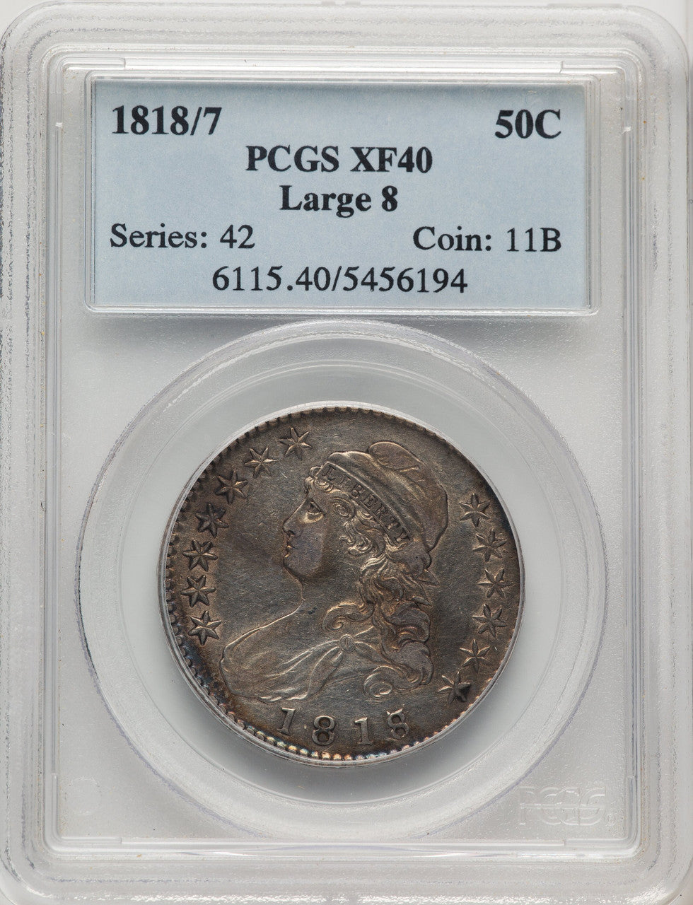 1818/7 50C Large 8 Bust Half Dollar PCGS XF40