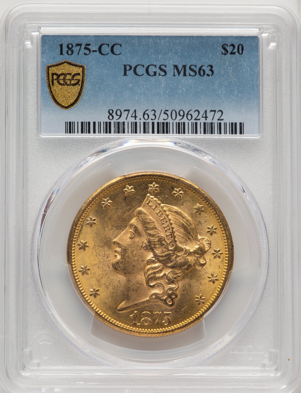 1875-CC $20 Liberty Double Eagle PCGS MS63