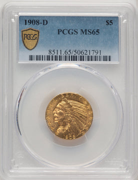 1908-D $5 Indian Half Eagle PCGS MS65