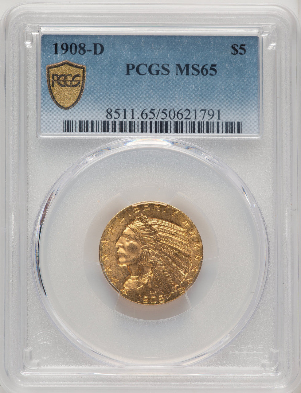 1908-D $5 Indian Half Eagle PCGS MS65