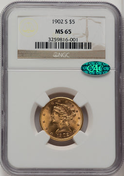 1902-S $5 CAC Liberty Half Eagle NGC MS65