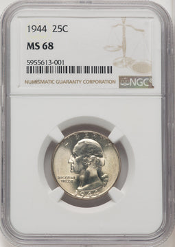 1944 25C Brown Label Washington Quarter NGC MS68