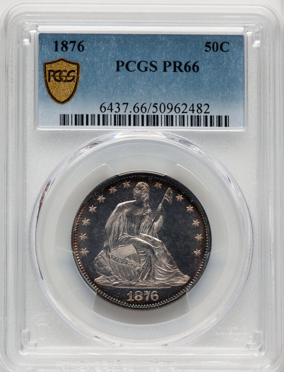 1876 50C Proof Seated Half Dollar PCGS PR66