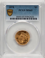 1878 $3 Three Dollar Gold Pieces PCGS MS65 (769563045)