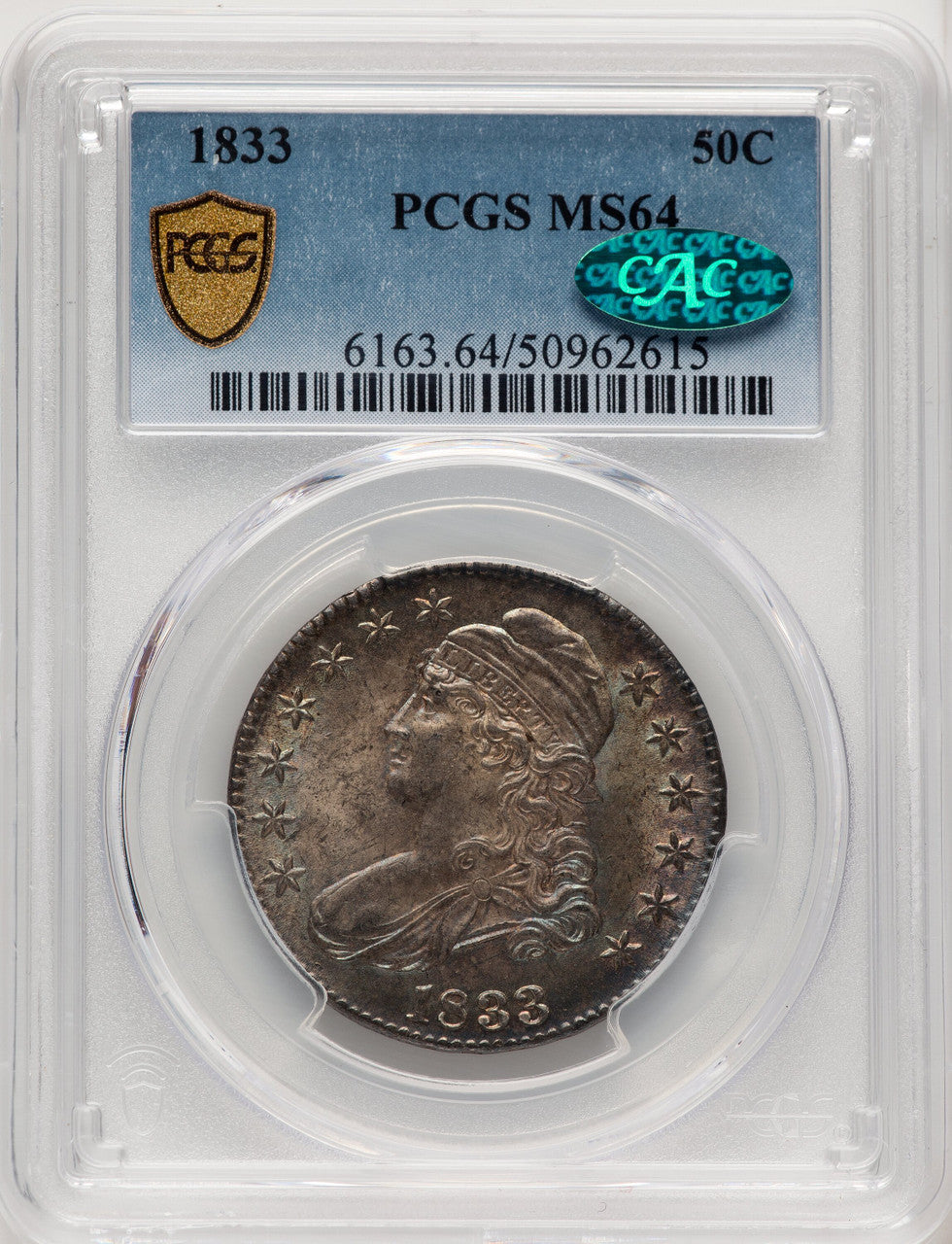 1833 50C CAC Bust Half Dollar PCGS MS64