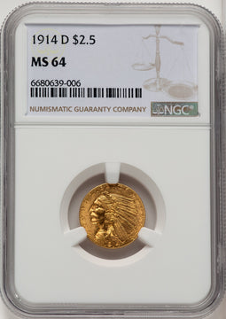 1914-D $2.50 Indian Quarter Eagle NGC MS64 (774153003)
