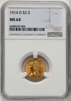1914-D $2.50 Indian Quarter Eagle NGC MS64 (774153003)
