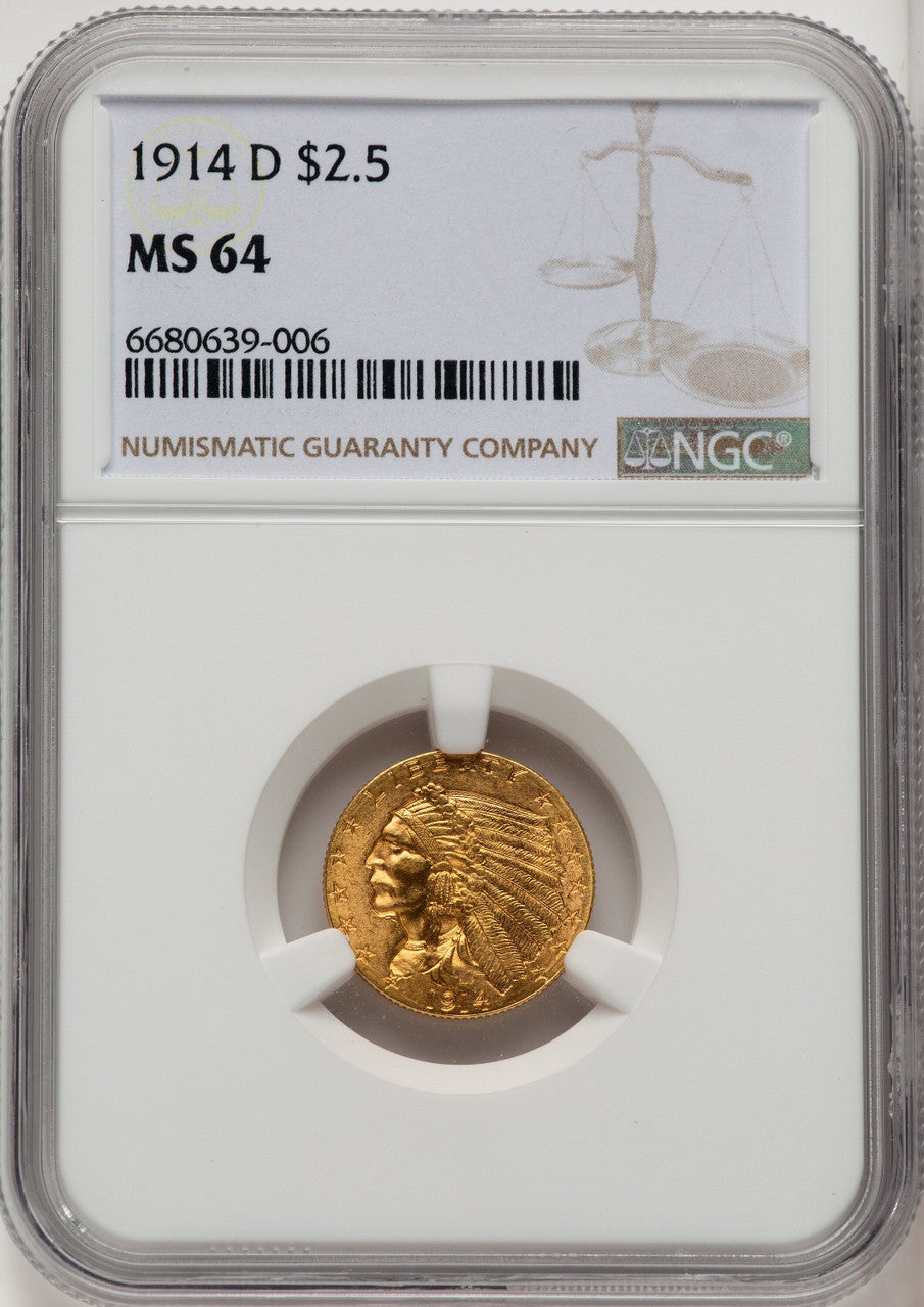 1914-D $2.50 Indian Quarter Eagle NGC MS64 (774153003)