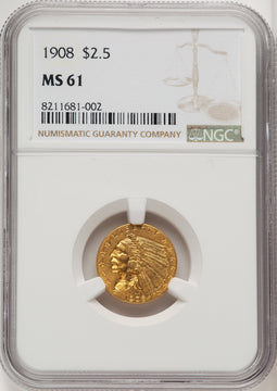 1908 $2.50 Indian Quarter Eagle NGC MS61 (771542041)