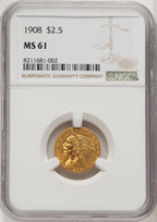 1908 $2.50 Indian Quarter Eagle NGC MS61 (771542041)