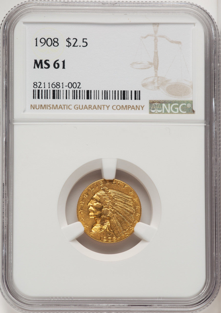 1908 $2.50 Indian Quarter Eagle NGC MS61 (771542041)