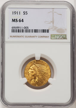 1911 $5 Indian Half Eagle NGC MS64 (506944005)