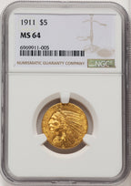 1911 $5 Indian Half Eagle NGC MS64 (506944005)