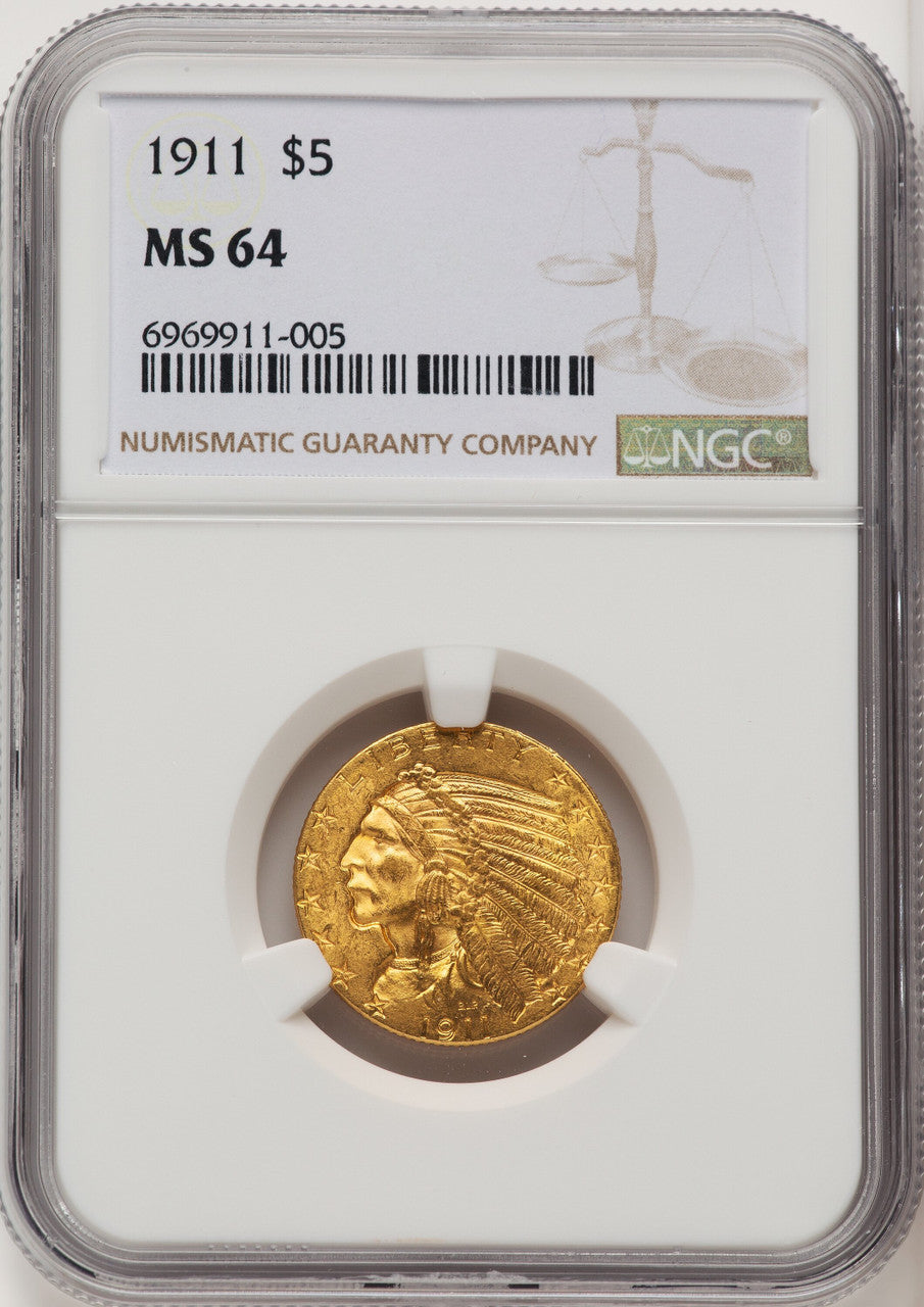 1911 $5 Indian Half Eagle NGC MS64 (506944005)