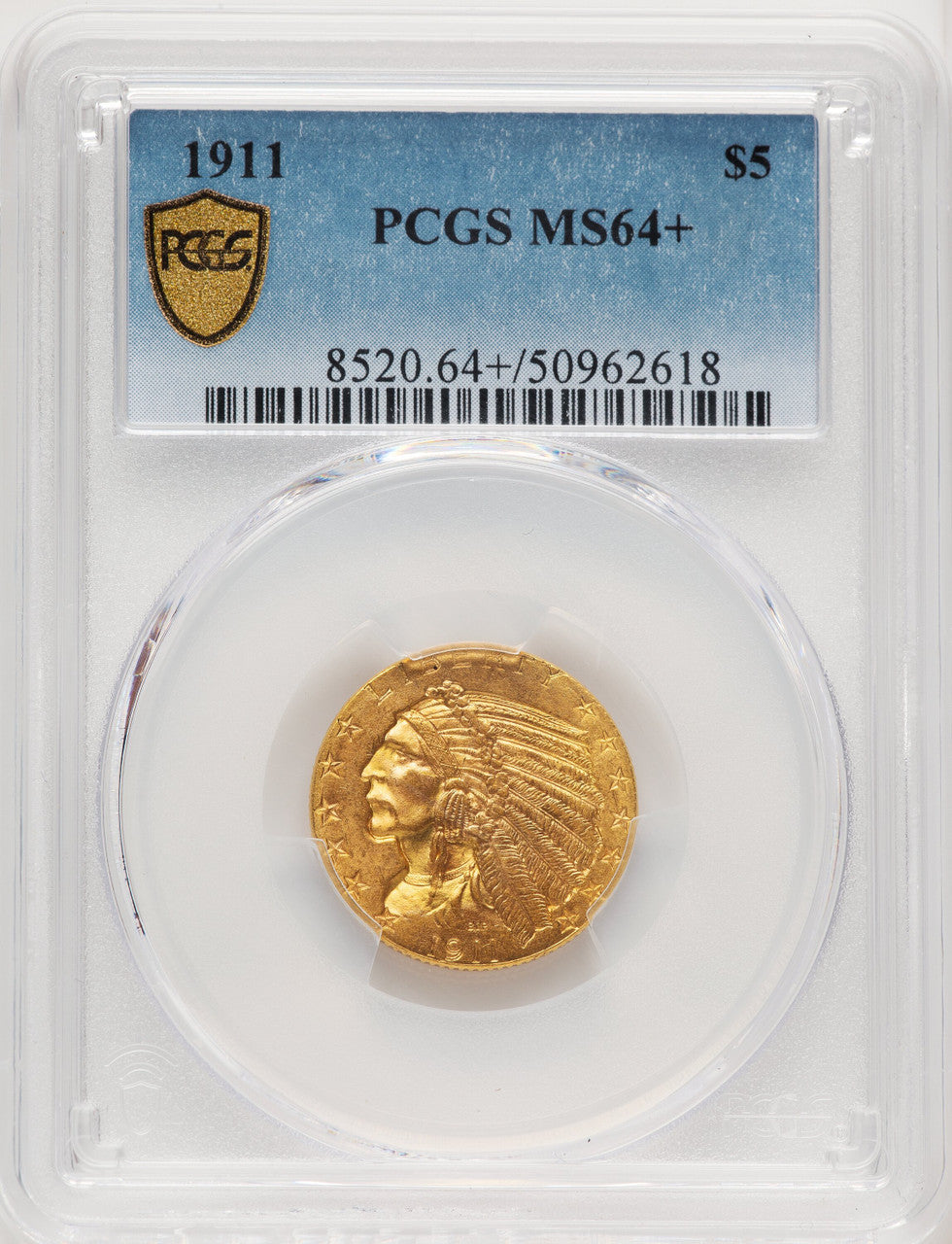 1911 $5 Indian Half Eagle PCGS MS64+