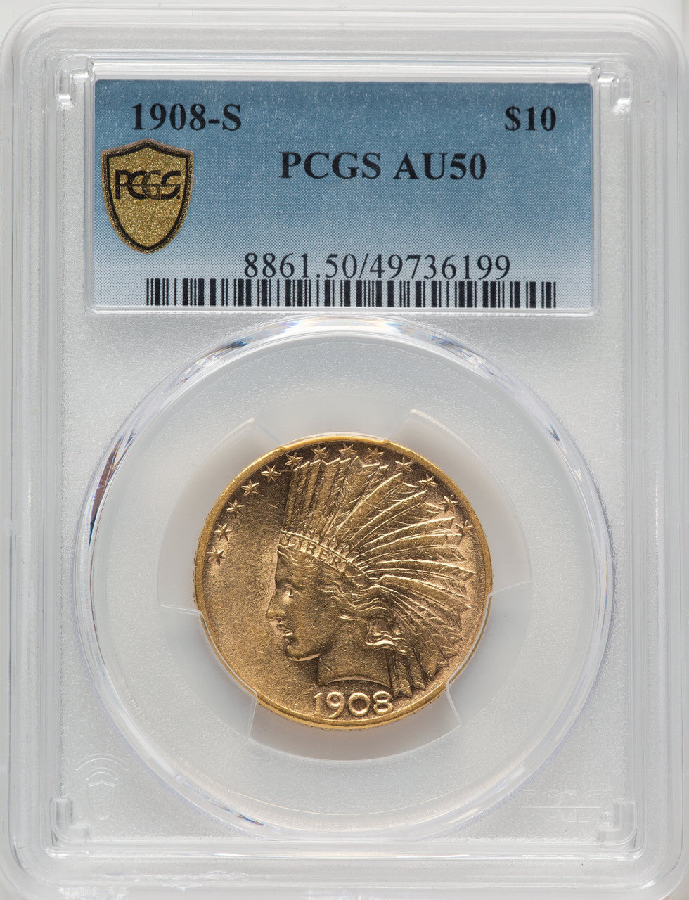 1908-S $10 Indian Eagle PCGS AU50