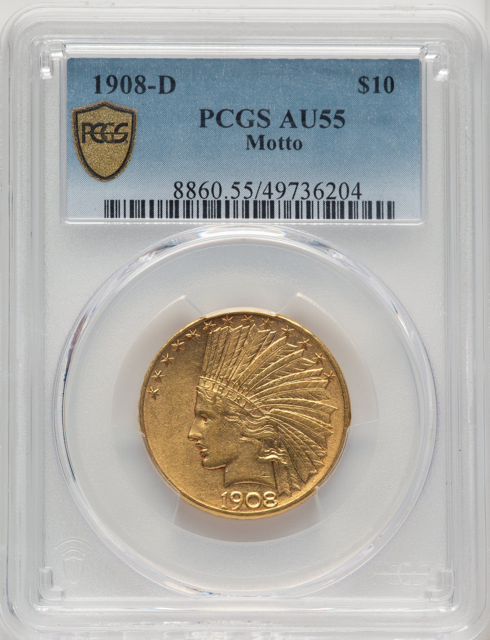 1908-D $10 MOTTO Indian Eagle PCGS AU55