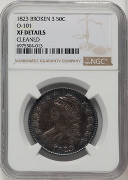 1823 50C Broken 3 Bust Half Dollar Details NGC XF40