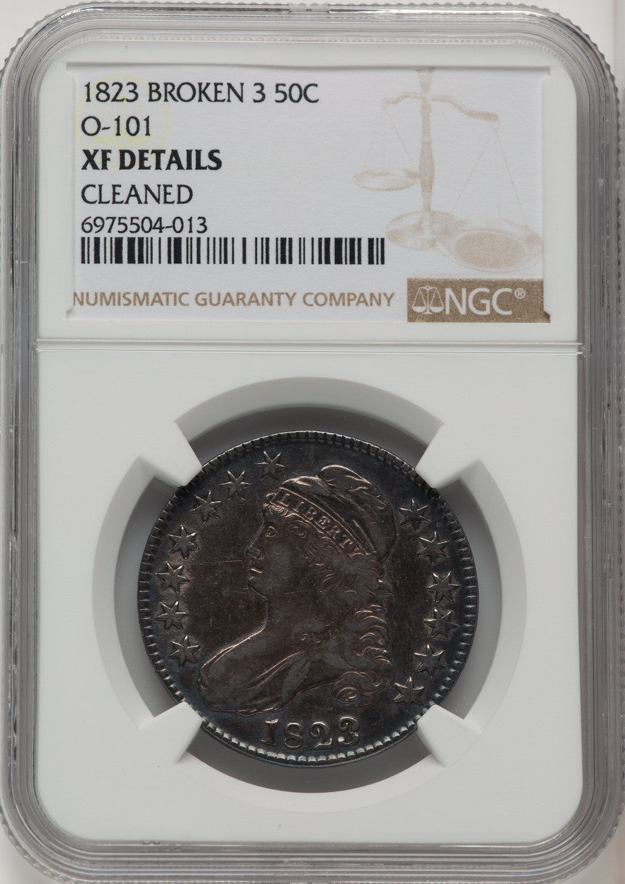 1823 50C Broken 3 Bust Half Dollar Details NGC XF40