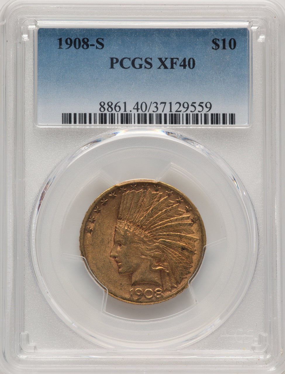 1908-S $10 Indian Eagle PCGS XF40 (506734074)
