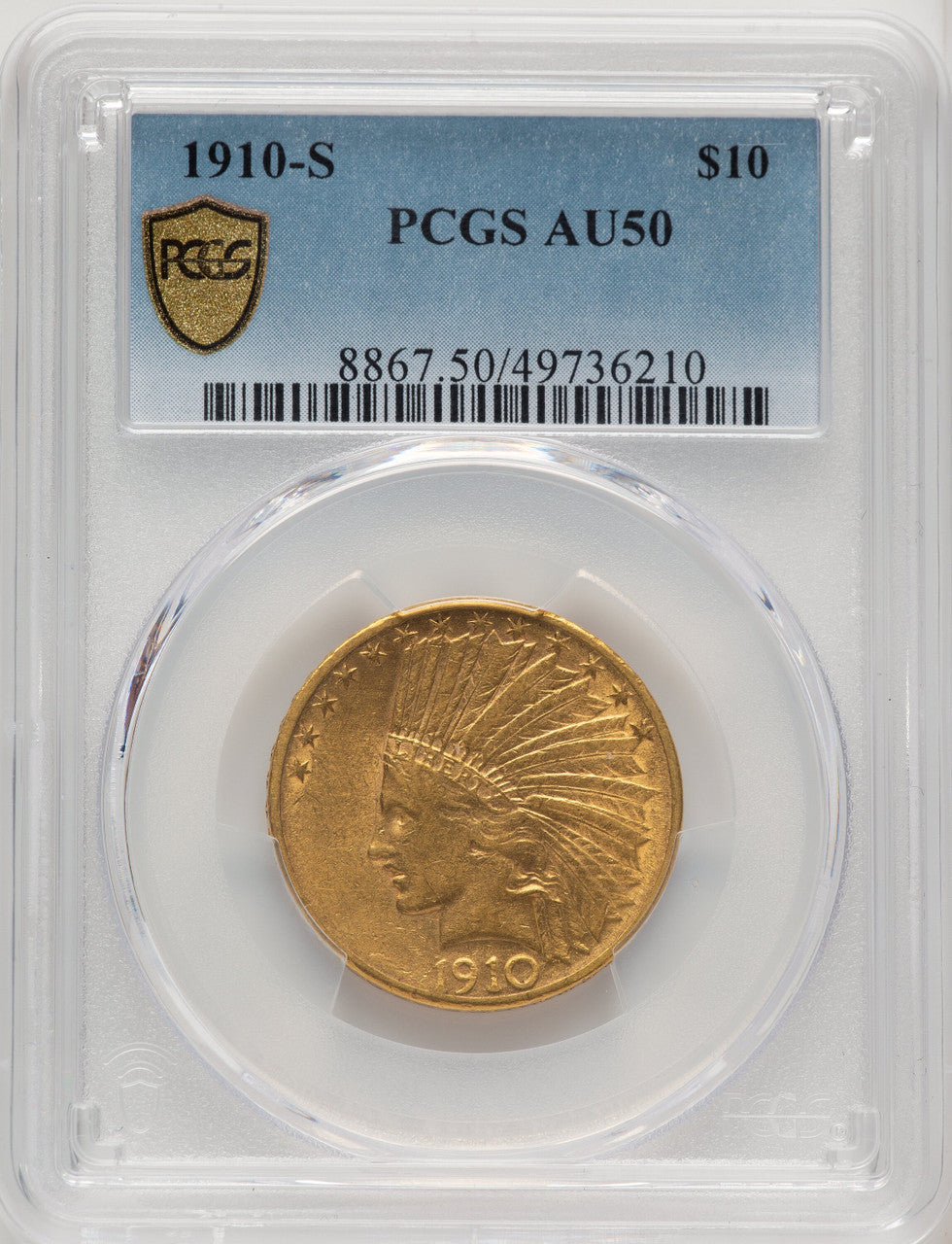1910-S $10 Indian Eagle PCGS AU50 (773307012)