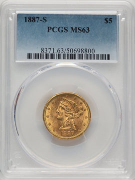 1887-S $5 Liberty Half Eagle PCGS MS63