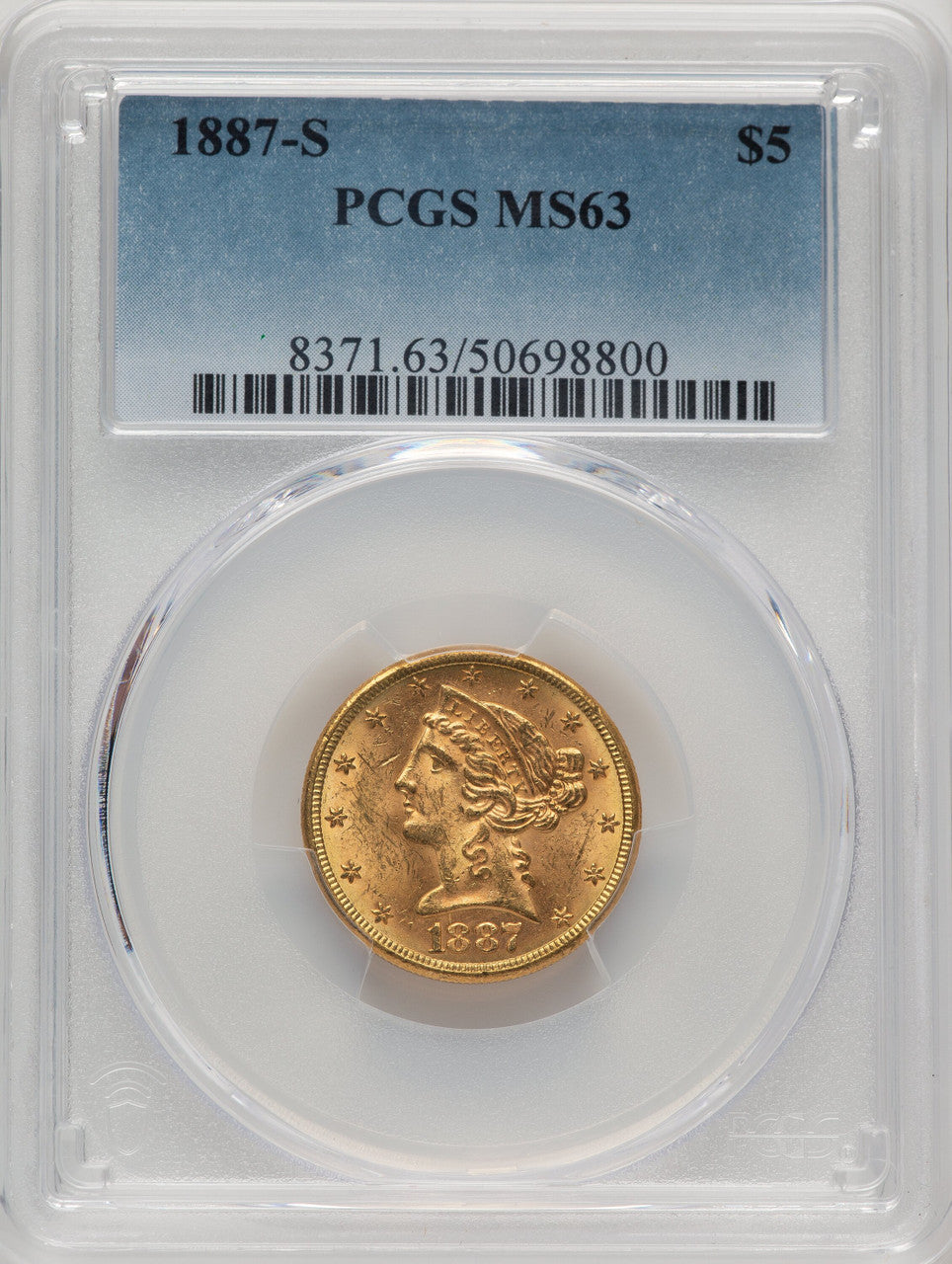1887-S $5 Liberty Half Eagle PCGS MS63