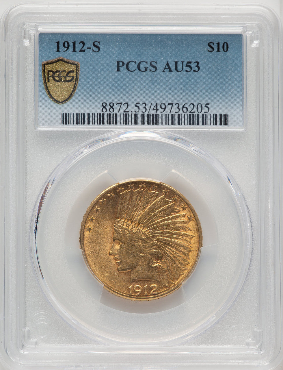 1912-S $10 Indian Eagle PCGS AU53
