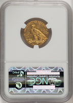 1908 $5 Indian Brown Label Indian Half Eagle NGC MS63