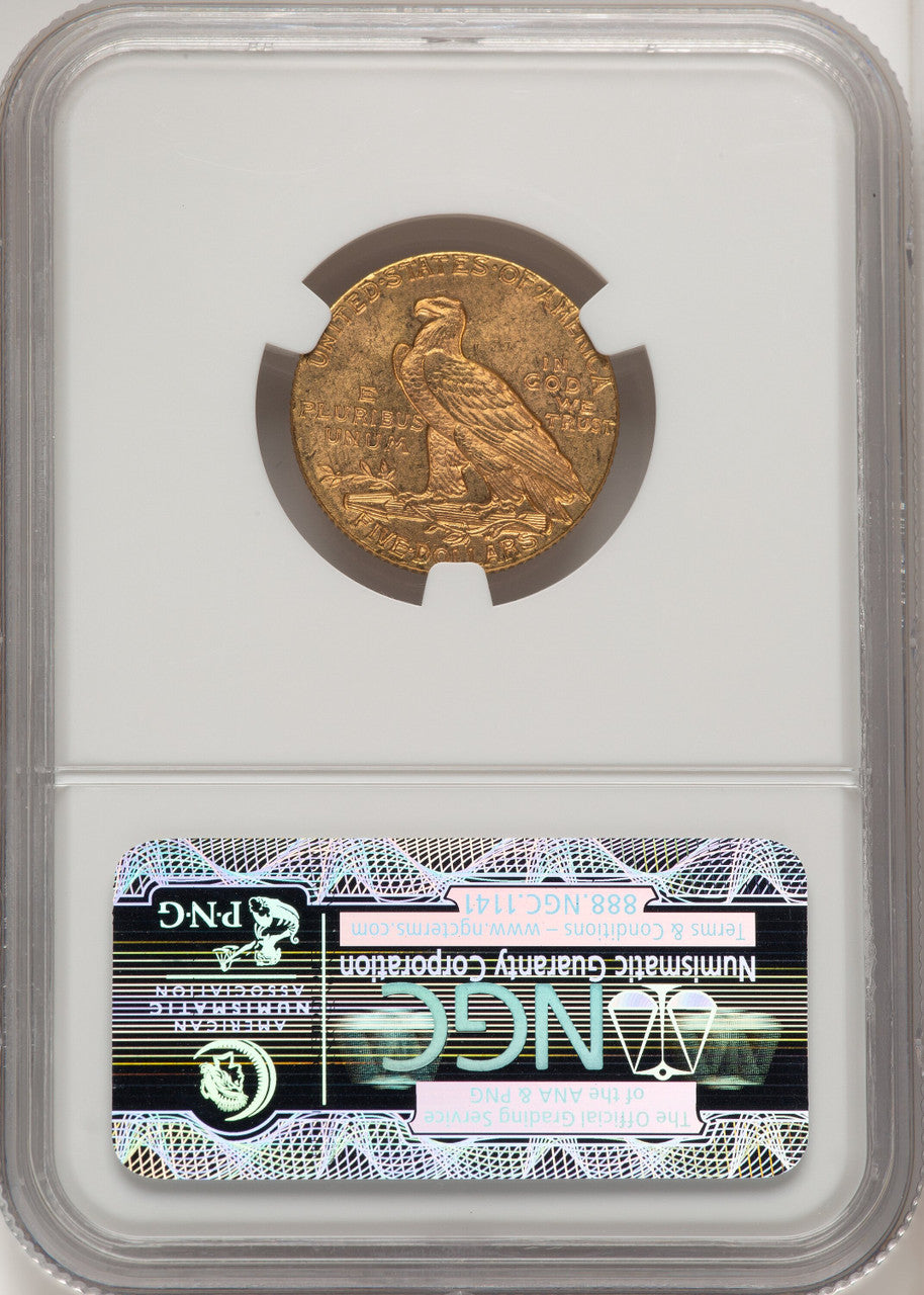 1909 $5 Brown Label Indian Half Eagle NGC MS63