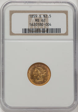 1859-S $2.50 Liberty Quarter Eagle NGC MS62