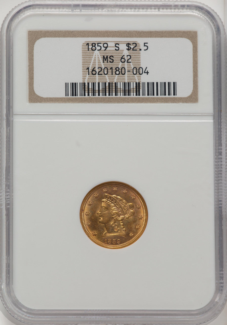 1859-S $2.50 Liberty Quarter Eagle NGC MS62