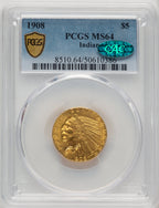 1908 $5 Indian CAC Indian Half Eagle PCGS MS64 (771479006)