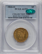 1844-O $5 CAC Liberty Half Eagle PCGS AU53